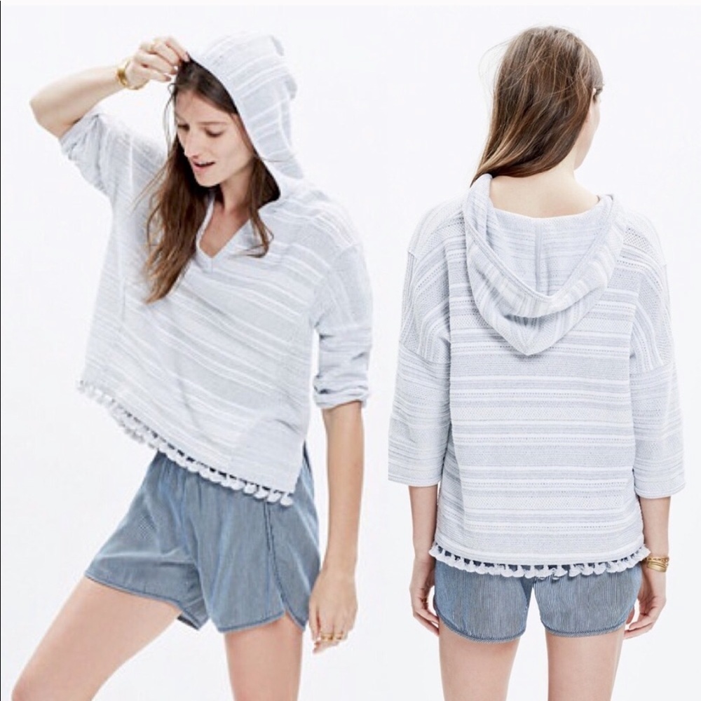 • Madewell • Short Sleeve Fringe Hoodie Gray Sm